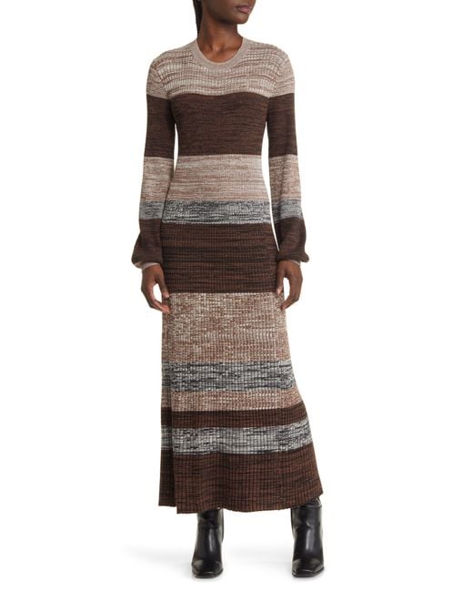 Treasure & Bond Multicolor Stripe Long Sleeve Rib Maxi Sweater Dress