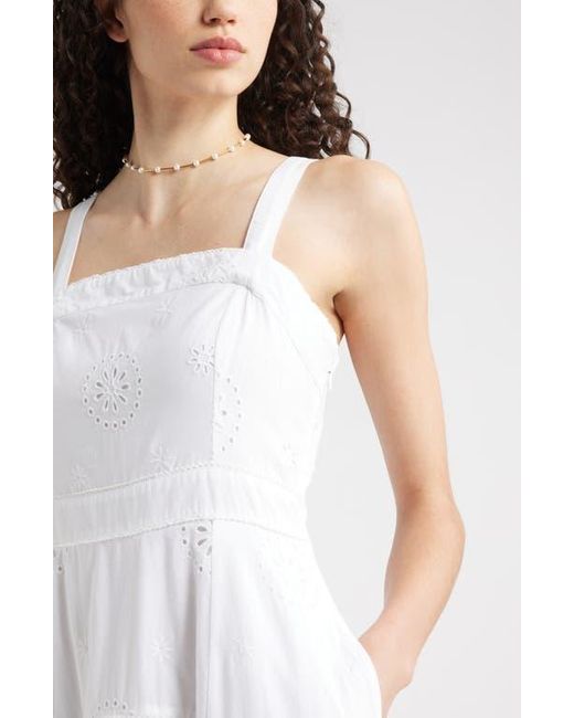 Chelsea28 White Removable Strap Eyelet Embroidery Midi Dress