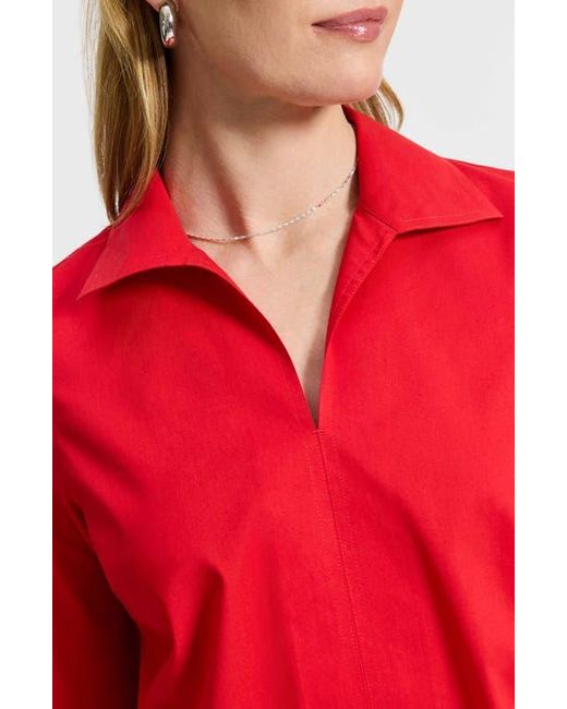 Foxcroft Red Agnes Split Cuff Popover Blouse