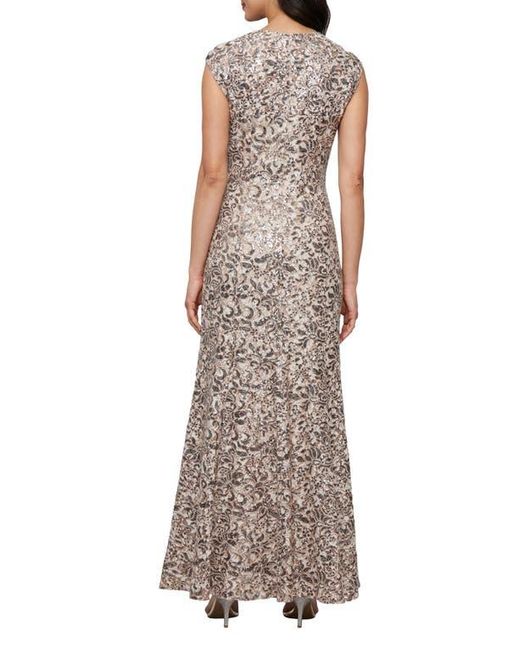 Alex Evenings Multicolor Sequin Corded Lace Sleeveless Gown