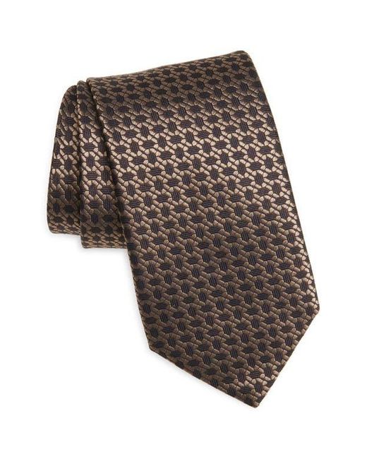 Canali Brown Geometric Silk Tie for men