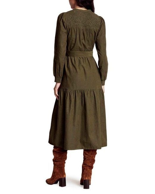 Boden Natural Cecily Belted Long Sleeve Cotton Corduroy Midi Dress