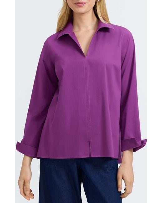 Foxcroft Purple Agnes Split Cuff Popover Blouse