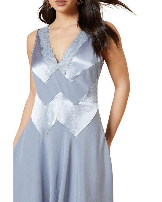 Oasis Blue V-Neck Mesh Asymmetric Midi Dress
