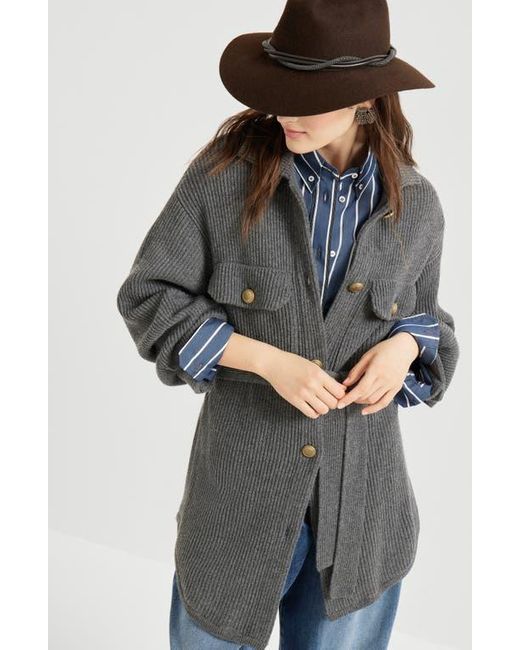 Brunello Cucinelli Gray English Rib Knit Cardigan