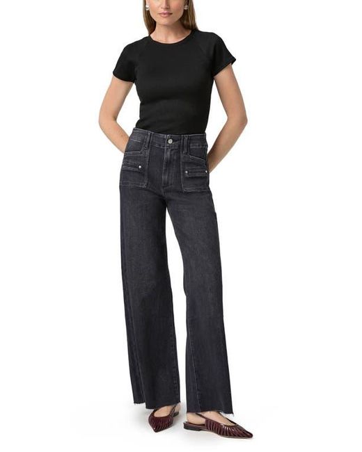 PAIGE Black Anessa Welt Pocket High Waist Wide Leg Jeans