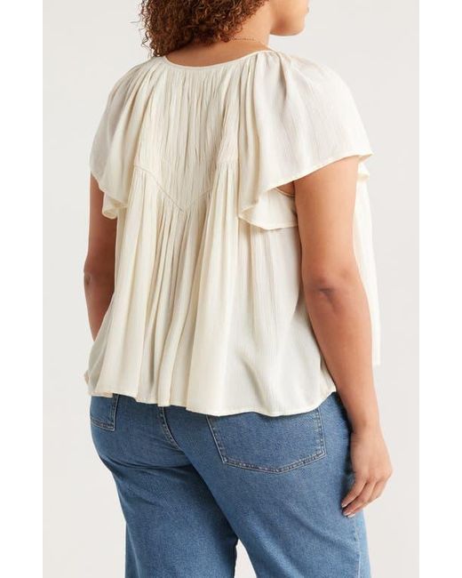 Treasure & Bond White Shirred Raglan Sleeve Gauze Top