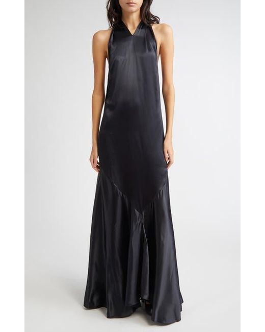 Marni Black Gathered Satin Halter Gown