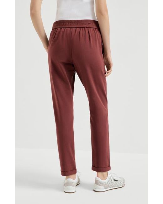 Brunello Cucinelli Red Track Trousers With Monili