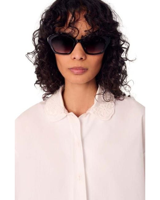 Maje Blue Short Shirt With Embroidered Collar