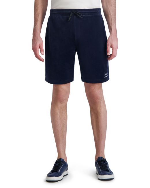 Karl Lagerfeld Blue French Terry Drawstring Shorts for men