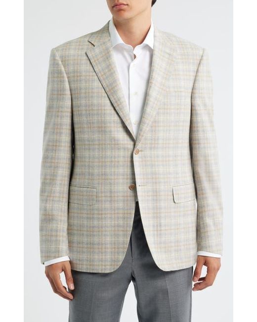 Canali Gray Siena Regular Fit Tan Plaid Wool Blend Sport Coat for men