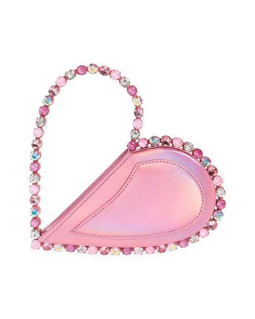 L'ALINGI Pink Love Heart Hologram Leather Crystal Top Handle Bag