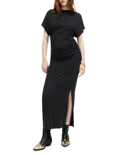 AllSaints Black Natalie Stretch Modal Maxi Dress