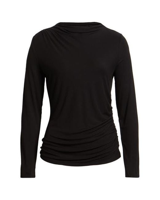 Liverpool Los Angeles Black Long Sleeve Ruched Knit Top