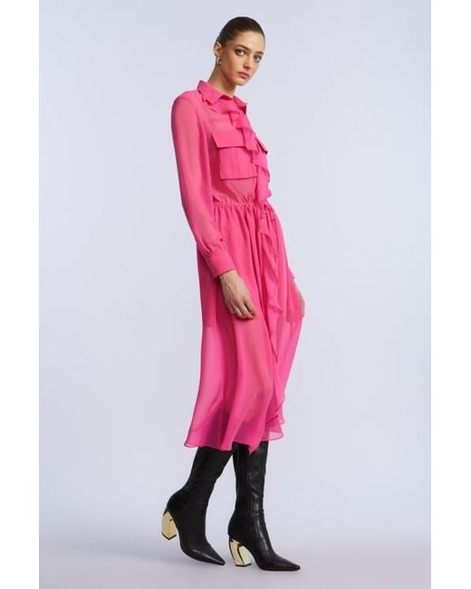 BCBGMAXAZRIA Pink Solid Ruffle Dress