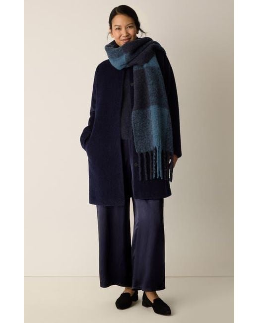 Eileen Fisher Blue Collarless Wool & Alpaca Blend Coat