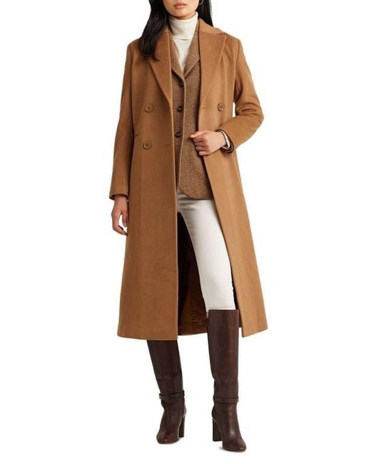 Ralph Lauren Women's Brown Double Breasted Wool Blend Reefer Coat