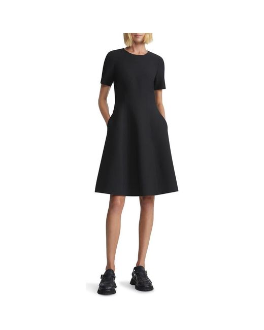 Lafayette 148 New York Black Short Sleeve Wool Blend Fit & Flare Dress