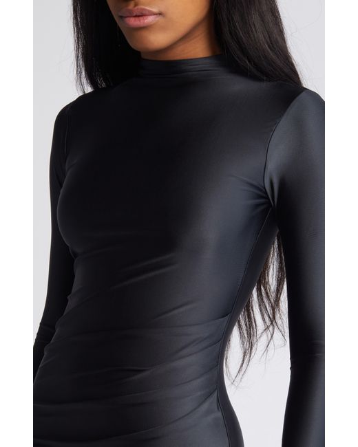 GOOD AMERICAN Black Funnel Neck Long Sleeve Body-con Midi Dress