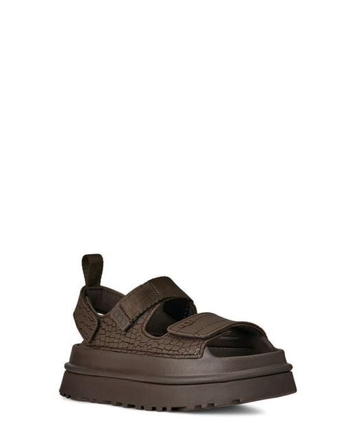 Ugg Brown Goldenglow Embossed Platform Sandal