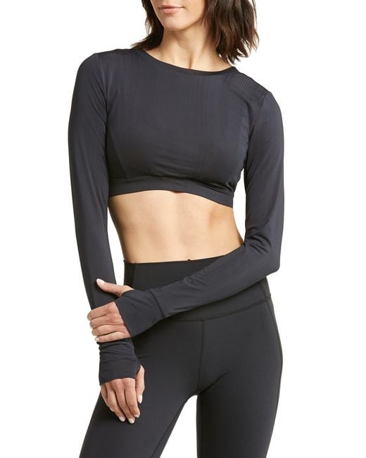Zella Texture Long Sleeve Sports Bra Top in Black | Lyst