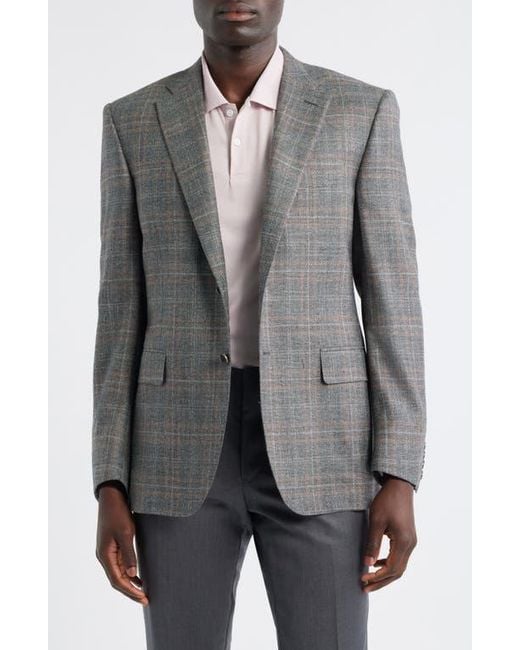 Canali Men's Gray Siena Regular Fit Plaid Wool Silk Blend Sport Coat