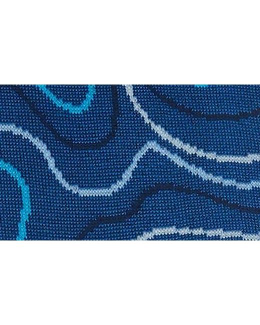 Bugatchi Blue Topography Pattern Mercerized Cotton Blend Dress Socks for men