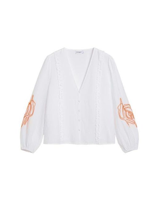 Desigual White Embroidered Hammered Satin Top