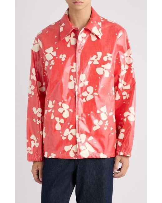 Dries Van Noten Red Vorries Print Coated Cotton Jacket for men