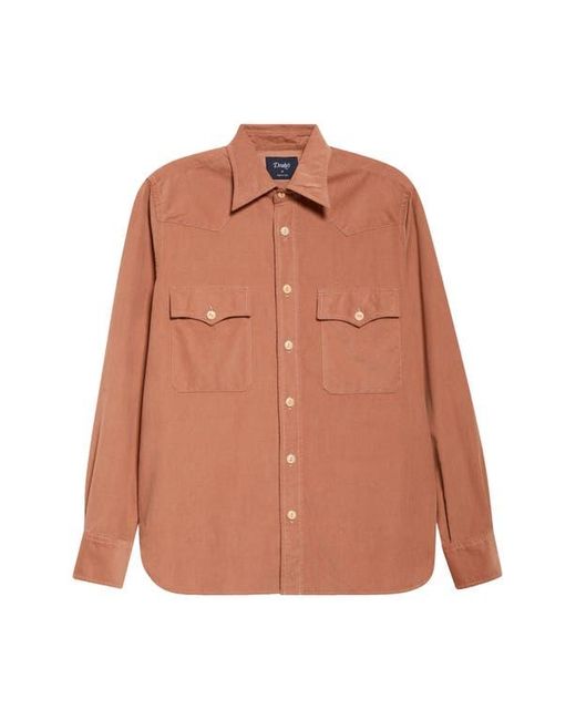 Drake's Orange Cotton Needlecord Western Shirt for men
