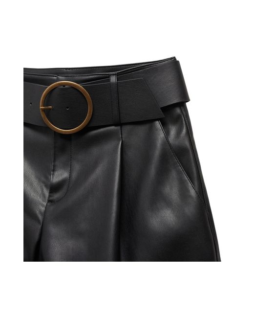 Mango Black Caia Belted Faux Leather Shorts
