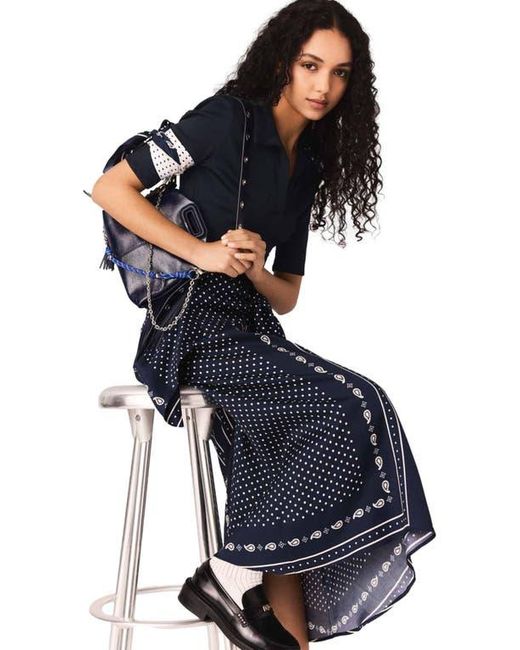 Maje Blue Patterned Mixed-Material Dress