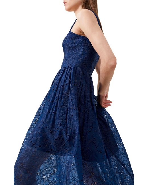 French Connection Blue Embroidered Lace Dress