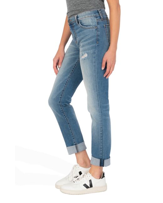 Kut From The Kloth Blue Catherine Boyfriend Distressed Mid Rise Relaxed Jeans