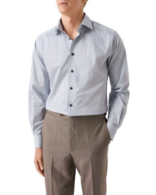 Eton of Sweden Gray Contemporary Fit Geometric Print Cotton Dress Shirt for men
