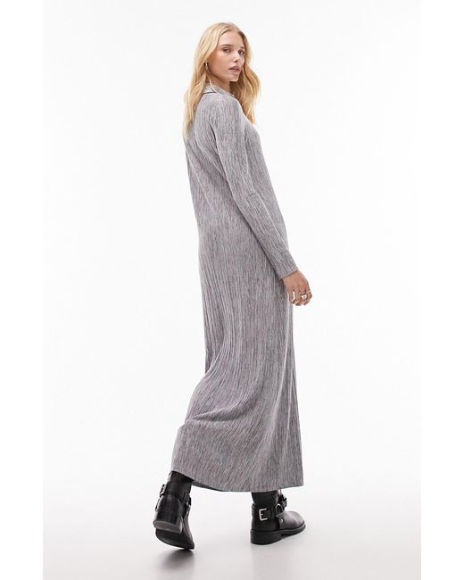 TOPSHOP Gray Split Neck Long Sleeve Midi Dress