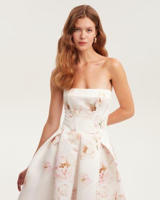 Millà Natural Strapless Midi Corset Dress With A Floral Print