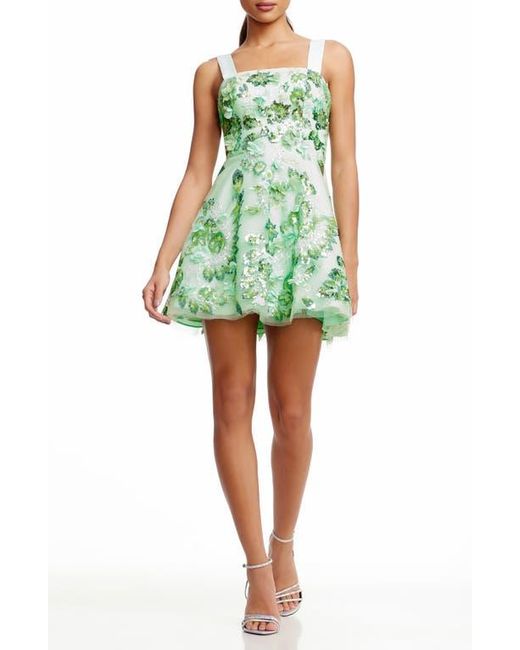 Dress the Population Green Aurelia Embellished Fit & Flare Minidress