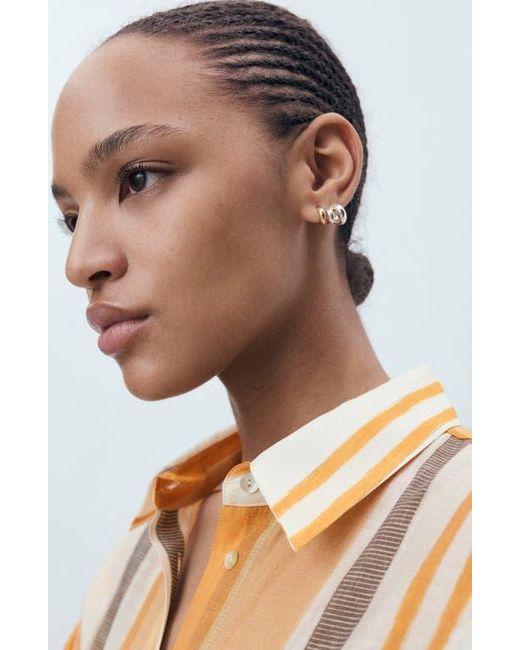 Mango White Striped Button-Up Shirt