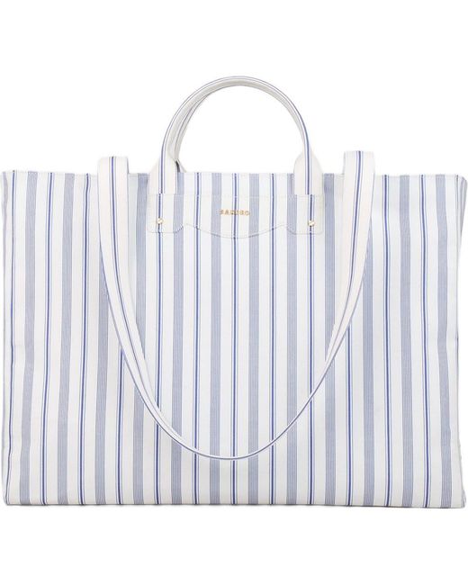 Sandro Blue Striped Canvas Tote Bag