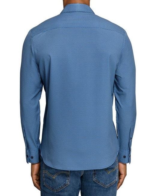 Con.struct Blue Hexagon Geo Woven Long Sleeve Basic for men