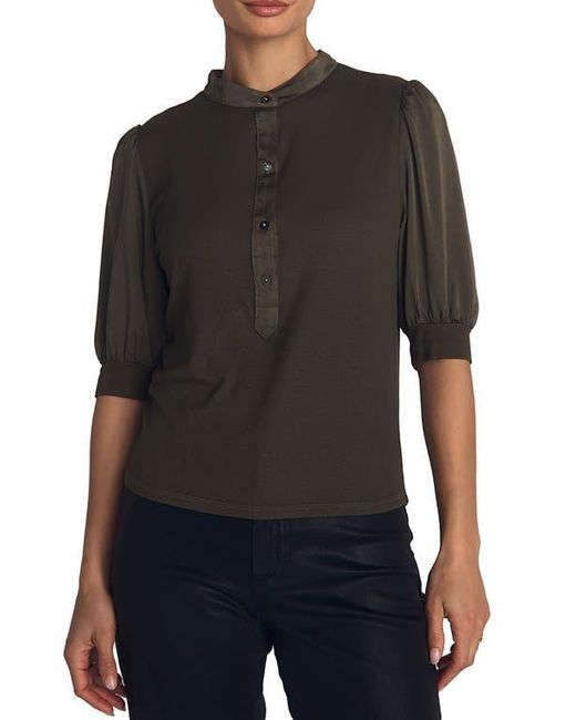 Bella Dahl Black Mixed Media Elbow Sleeve Popover Top
