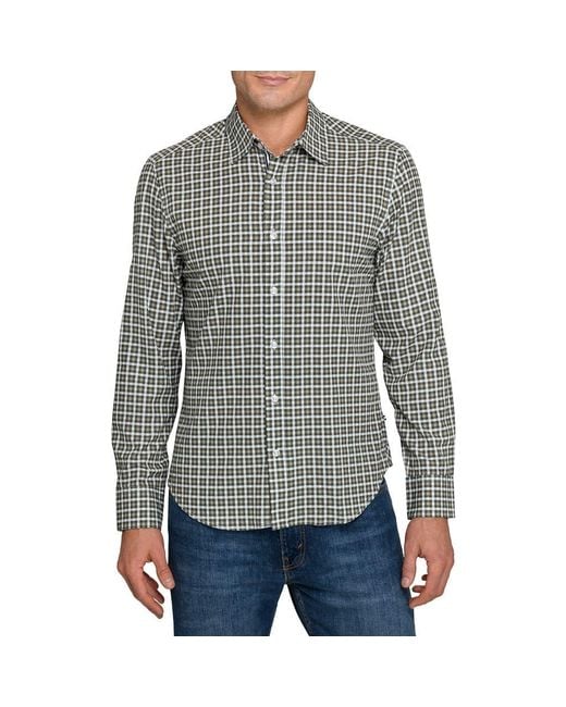 Brooklyn Brigade Gray Grid Print Woven Long Sleeve Basic for men