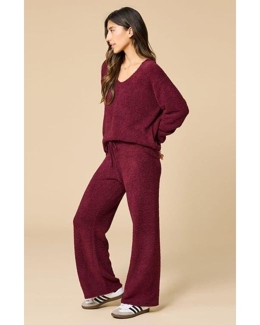 Softies Red Solid Marshmallow V-Neck Lounge Set
