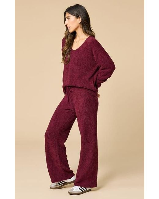 Softies Red Solid Marshmallow V-Neck Lounge Set