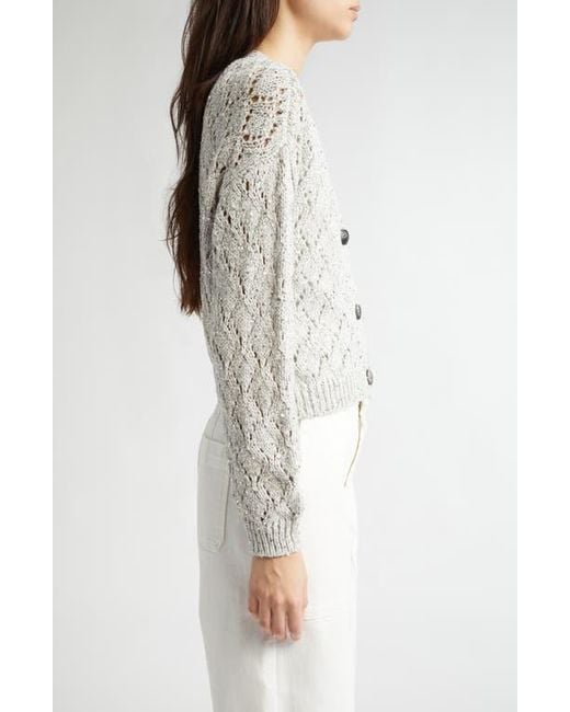 Eleventy Gray Sequin Open Diamond Stitch Short Cardigan