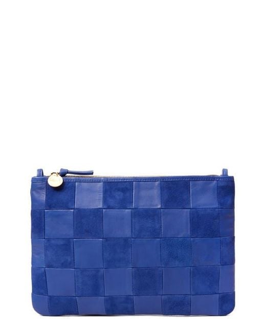 Clare V. Blue Checkered Leather Flat Clutch