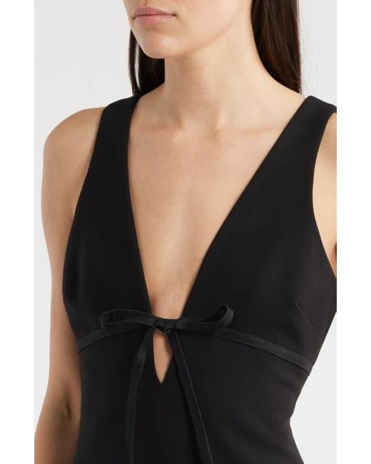 Likely Black Balta Ruffle Hem Mixed Media Cocktail Midi Dress