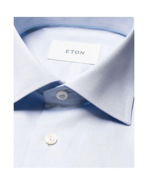 Eton of Sweden Blue Contemporary Fit Solid Cotton Dress Shirt for men